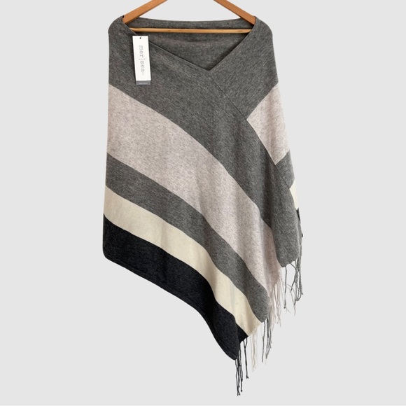 Mer Sea Gray Striped Merino Wool/Cashmere Asymmetrical Poncho NWT ($158)
